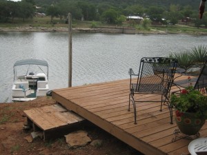 The balcony and the boat. The lake level is quite low at the moment.