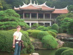 Admiring the sculptured gardens